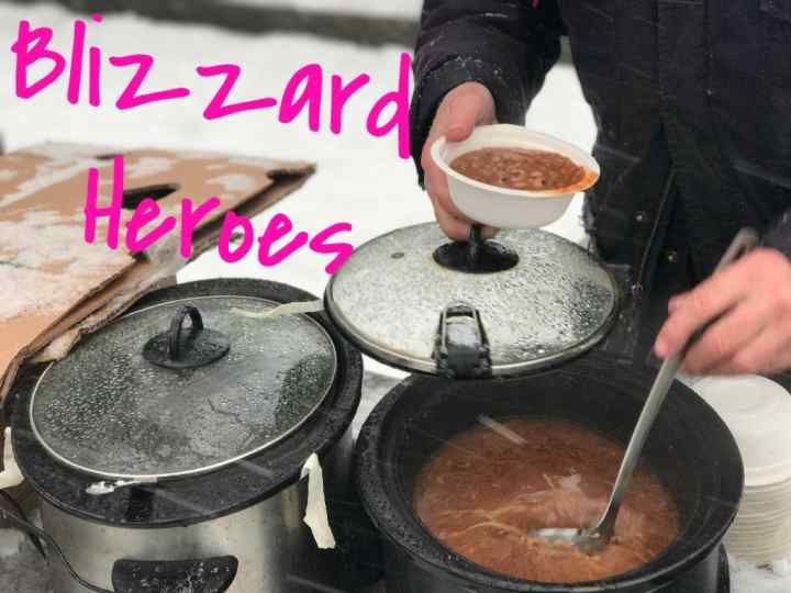 Community Solidarity sharing hot meals in a blizzard Community Solidarity sharing hot meals in a blizzard